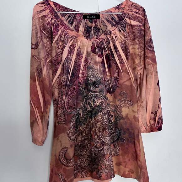 B.L.E.U Tops - B.L.E.U. Paisley Boho Tunic Top, Y2K Floral Pattern